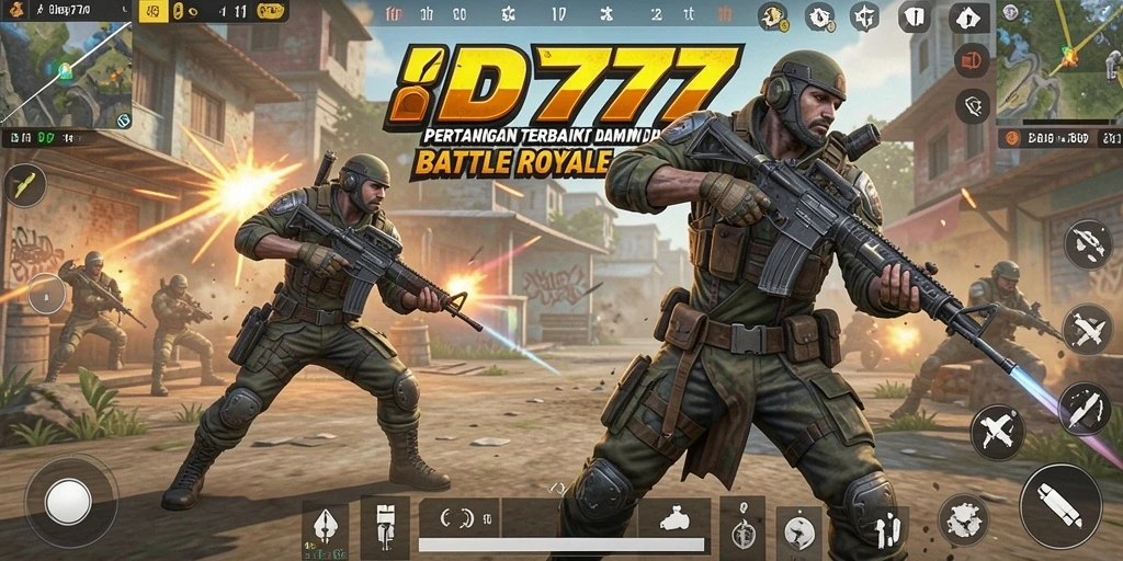 Screenshot ID777 menampilkan pertarungan seru dalam Battle Royale.