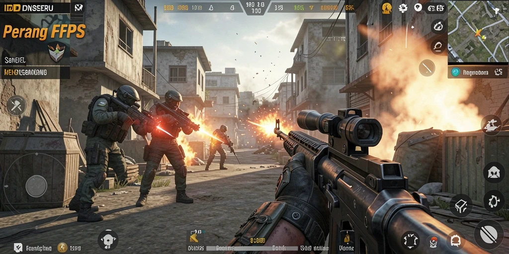 Screenshot gameplay IDNSERU menampilkan aksi tembak-menembak yang mendebarkan.