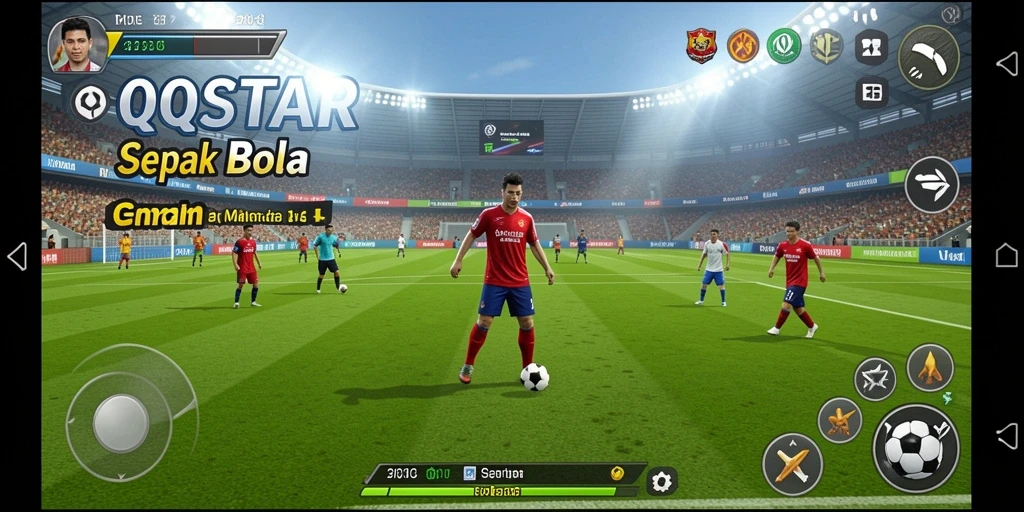 Gameplay QQSTAR yang menegangkan dan seru di lapangan sepak bola.